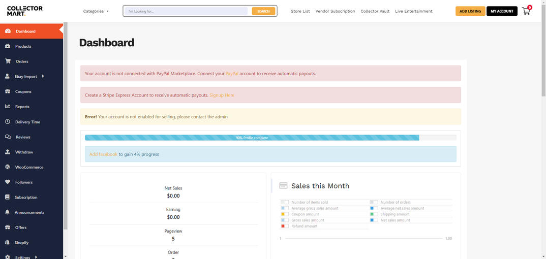 Vendor page