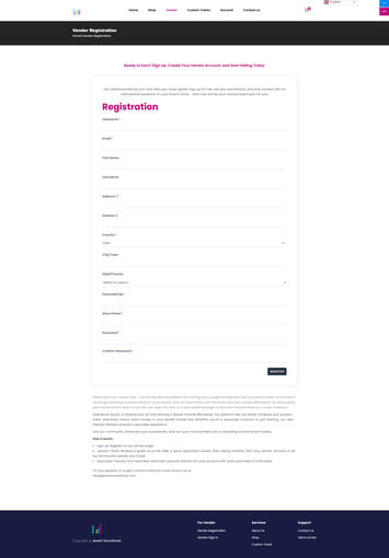 Vendor Registration page