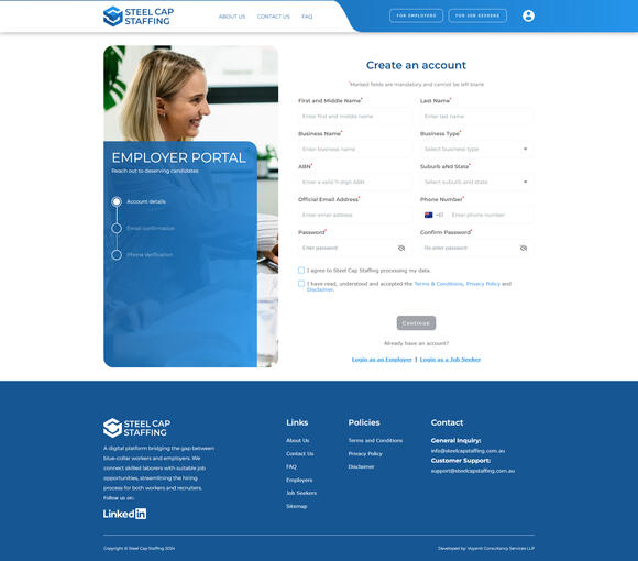 Employer Registration page
