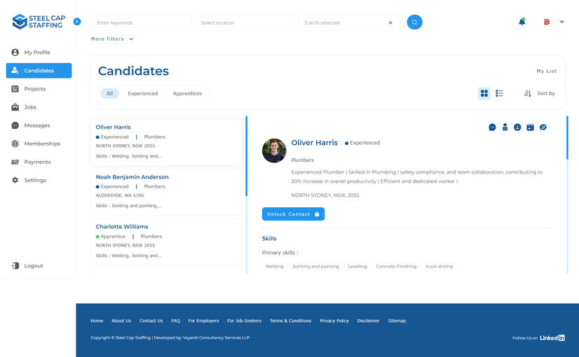 Employer candidate finding page